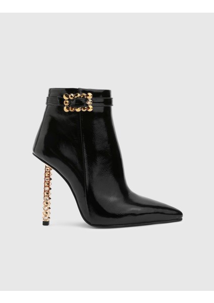 Barnaby Hakiki Kırışık Rugan Deri Kadın Siyah Topuklu Bot modelleri