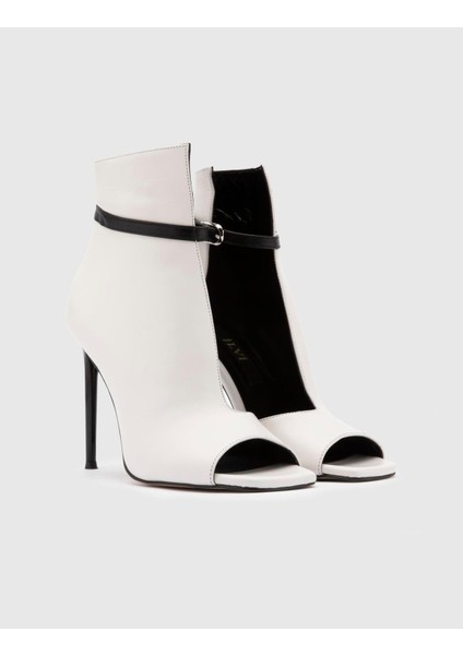 Kerly Hakiki Deri Kadın Krem Topuklu Bot