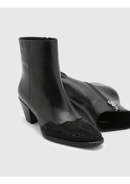 Franny Hakiki Deri Süet Taşlı Kadın Siyah Topuklu Bot fırsatları