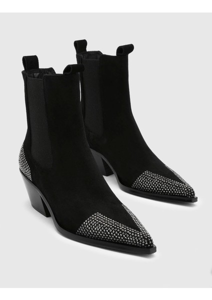 Dixie Süet Taşlı Kadın Siyah Topuklu Bot fırsatları