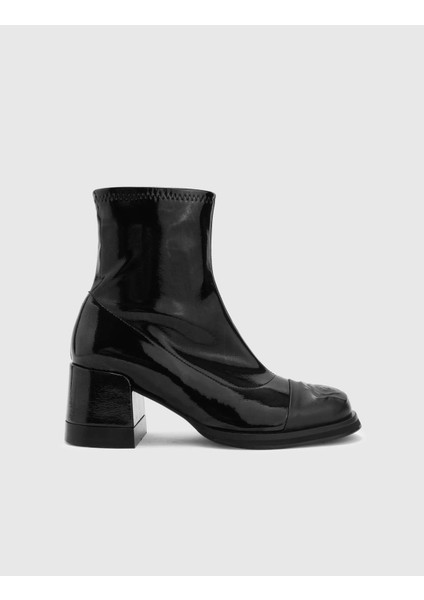 Jelto Hakiki Rugan Deri Kadın Siyah Topuklu Bot modelleri