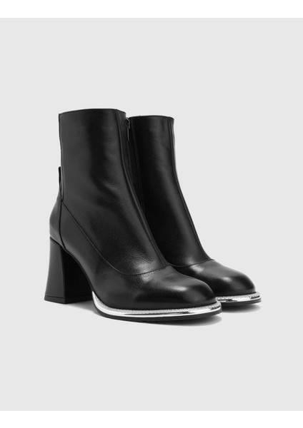 Japie Hakiki Deri Kadın Siyah Topuklu Bot