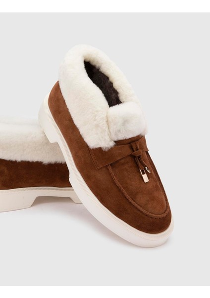 Fazai Hakiki Süet Deri Kadın Taba Beyaz Kürklü Bot fiyatları
