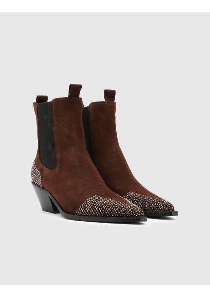 Dixie Süet Taşlı Kadın Kahverengi Topuklu Bot