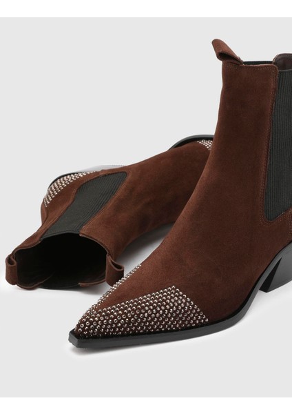 Dixie Süet Taşlı Kadın Kahverengi Topuklu Bot fiyatları