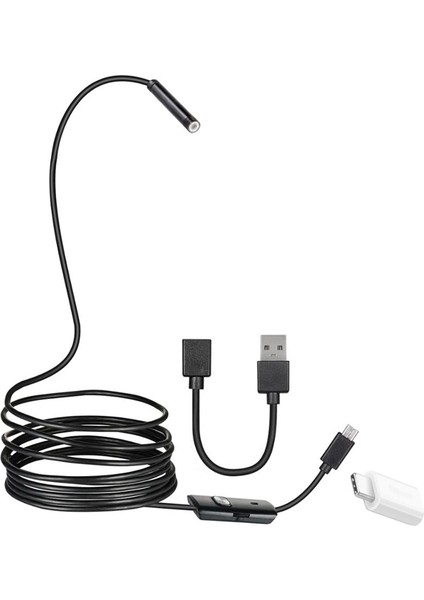 3ın1 (Micro Usb+Type C+Usb A) Androıd Uyumlu 8 mm Işıklı 5 Metre Endoskop Yılan Kamera