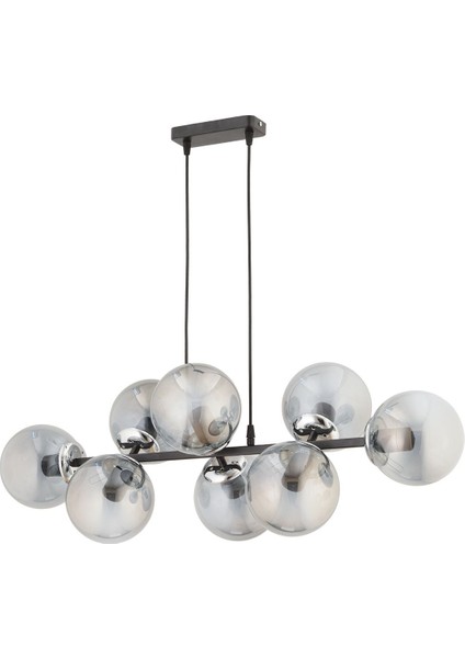 Cross 8'li Krom - Siyah Füme Glob Camlı Modern Sarkıt Avize Oturma Odası Salon