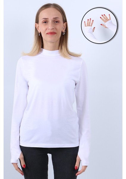Kadın Boğazlı Parmak Detaylı Uzun Kollu Body