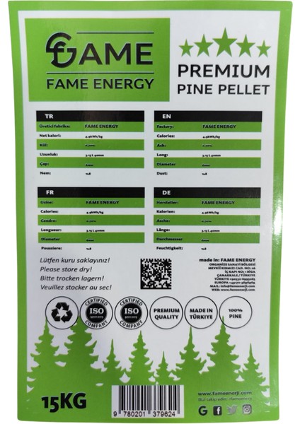 % 100 Çam Peleti Kedi Kumu 15 kg 30 Lt 6 mm