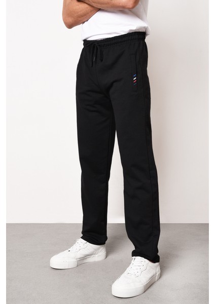 Metalıc Siyah-Antrasit Erkek Fermuar Cep Nakış Detaylı Düz Paça Rahat Kesim 2'li Eşofman Altı Paketi fiyatları