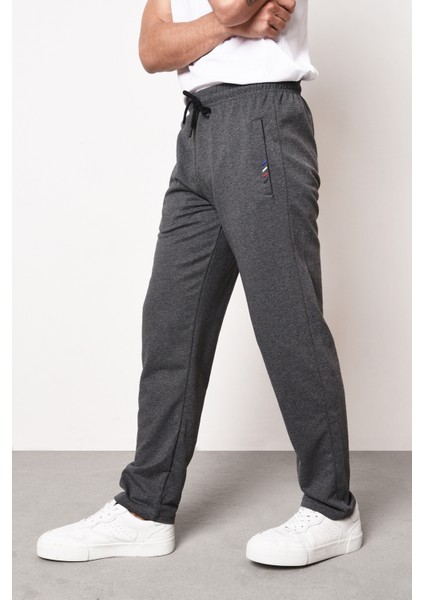 Metalıc Siyah-Antrasit Erkek Fermuar Cep Nakış Detaylı Düz Paça Rahat Kesim 2'li Eşofman Altı Paketi modelleri