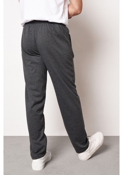 Metalıc Siyah-Antrasit Erkek Fermuar Cep Nakış Detaylı Düz Paça Rahat Kesim 2'li Eşofman Altı Paketi fırsatları