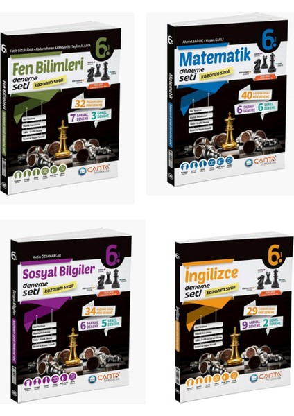 Çanta 6. Sınıf Ingilizce+Fen+Mat+Sosyal Kazanım Sıralı Deneme Seti(4 Kitap)
