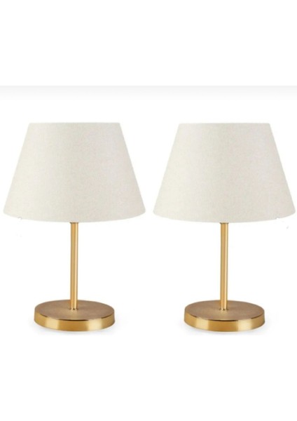 Modern Abajur Gold Gövde Krem Abajur Masa Lambası 2 Li Set