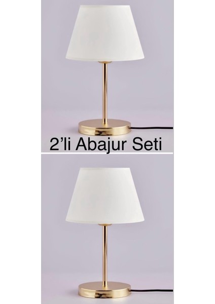 Modern Abajur Gold Gövde Krem Abajur Masa Lambası 2 Li Set