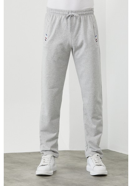 Metalıc Lacivert-Gri Erkek Fermuar Cep Nakış Detaylı Düz Paça Rahat Kesim 2'li Eşofman Altı Paketi modelleri