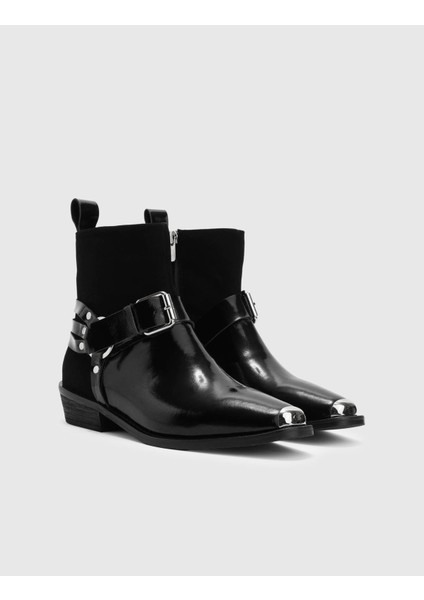 Earl Hakiki Rugan Deri Kadın Siyah Bot