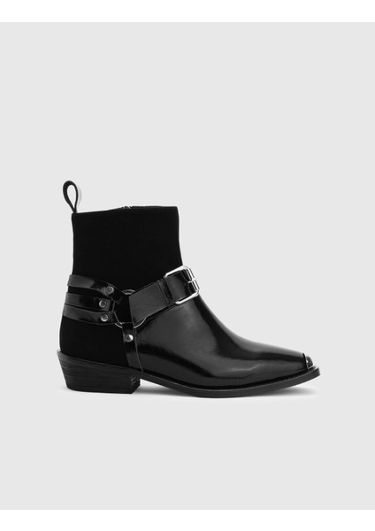 Earl Hakiki Rugan Deri Kadın Siyah Bot modelleri