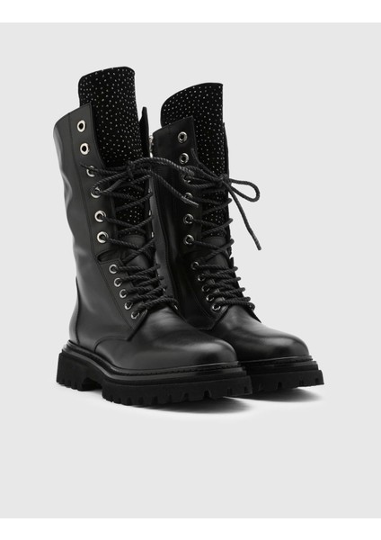 Lexi Hakiki Süet Deri Taşlı Kadın Siyah Bot