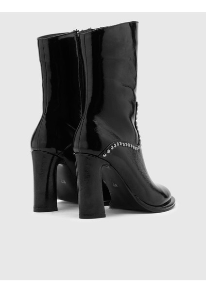 Coleman Hakiki Kırışık Rugan Deri Kadın Siyah Topuklu Bot indirimleri