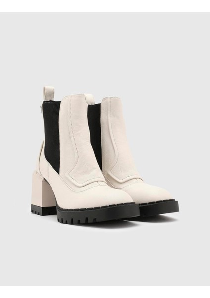 Alvaro Hakiki Floter Deri Kadın Krem Topuklu Bot