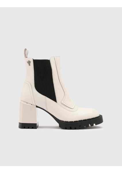 Alvaro Hakiki Floter Deri Kadın Krem Topuklu Bot modelleri