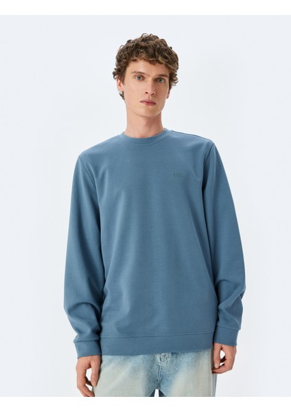 Bisiklet Yaka Basic Pamuk Karışımlı Minimal Baskılı Sweatshirt