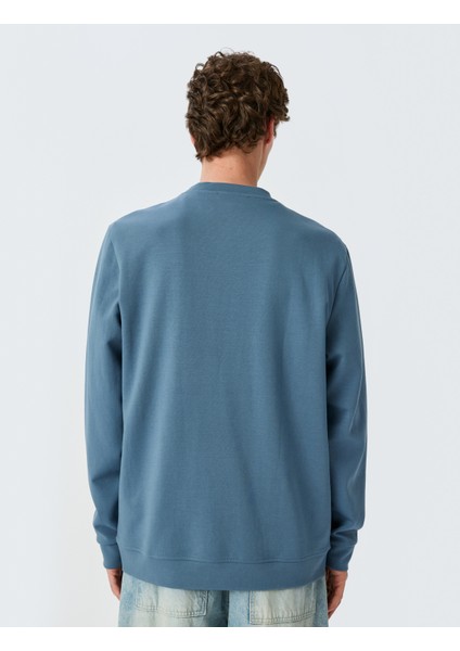 Bisiklet Yaka Basic Pamuk Karışımlı Minimal Baskılı Sweatshirt