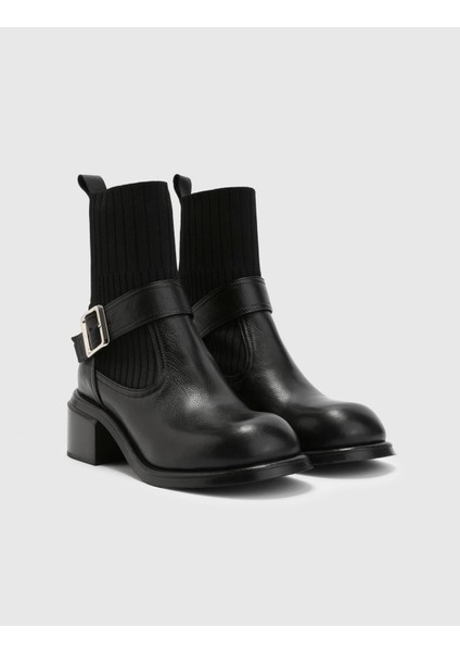 Gwen Hakiki Deri Kadın Siyah Topuklu Bot