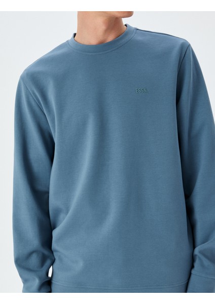 Bisiklet Yaka Basic Pamuk Karışımlı Minimal Baskılı Sweatshirt