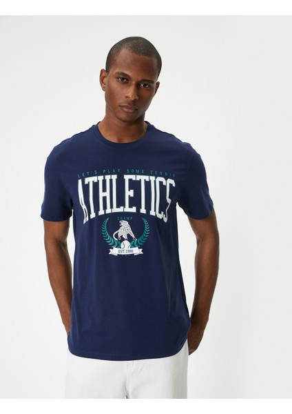 Kolej Baskılı Tişört Bisiklet Yaka Kısa Kollu