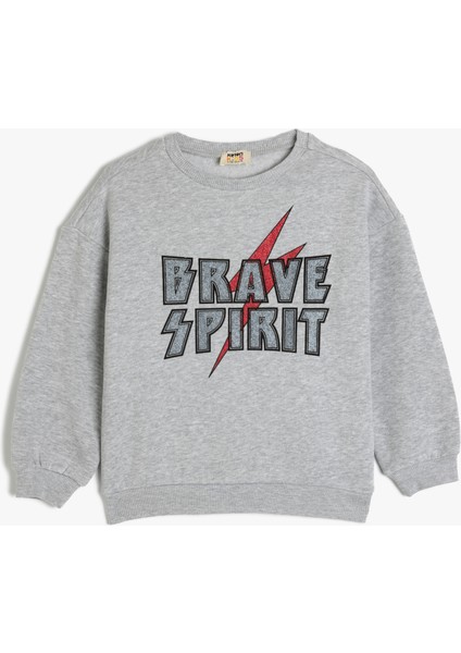 Slogan Baskılı Uzun Kollu Bisiklet Yaka Sweatshirt