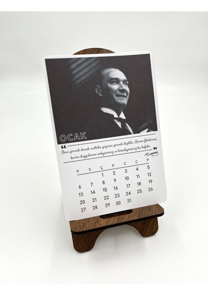 2025 Takvim - Mustafa Kemal Atatürk Fotoğraflı Standlı Masaüstü Takvim- Ahşap Telefon Tutucu fırsatları