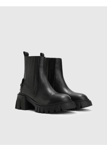 Lona Hakiki Deri Kadın Siyah Topuklu Bot