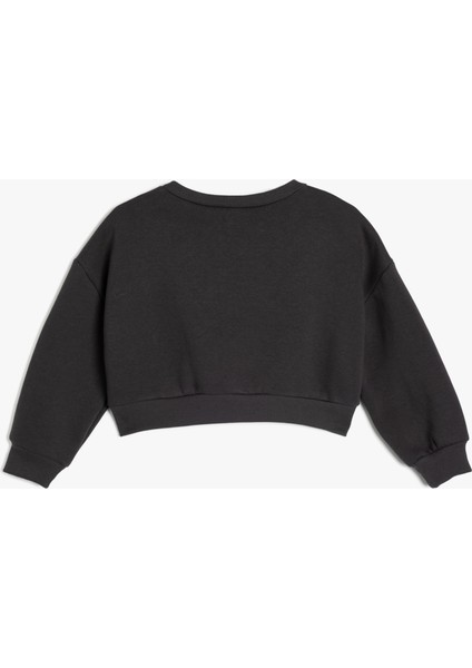 Crop Sweatshirt Tweety Baskılı Lisanslı Şardonlu Uzun Kollu