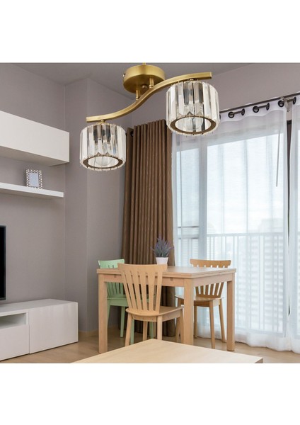 Şık modern kristal avize, parlak tasarım, metal materyal, 2 ampüllü, eskitme model.