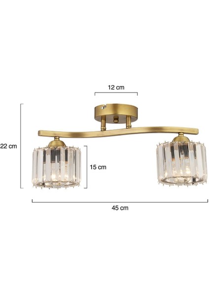 Şık modern kristal avize, parlak tasarım, metal materyal, 2 ampüllü, eskitme model.