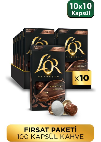 Çikolata Aromalı Nespresso Uyumlu Alüminyum Kapsül Kahve 10'lu x 10