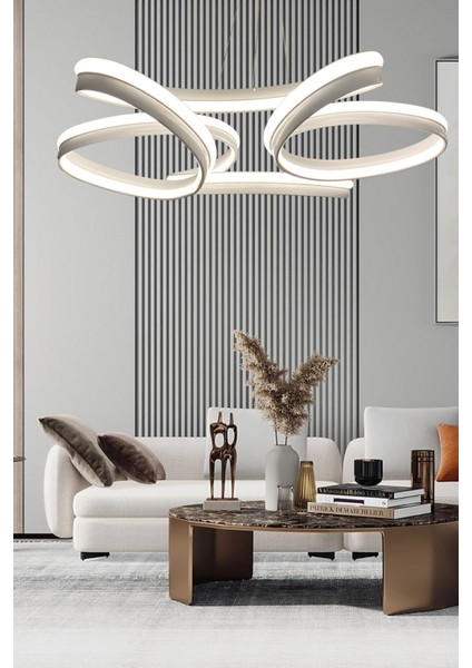Yüksek Aydınlatmalı Kumandalı Kalın Papatya Tasarımlı Led Avize, 4 Başlık, 60x70 cm fiyatları