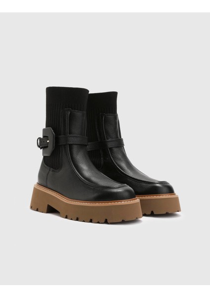 Wallace Hakiki Deri Kadın Siyah Bot