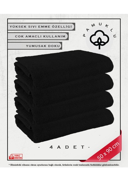 %100 Pamuk Havlu Yüz ve Fitness Havlu Seti Siyah - Hassas Ciltlere Özel 4 Adet