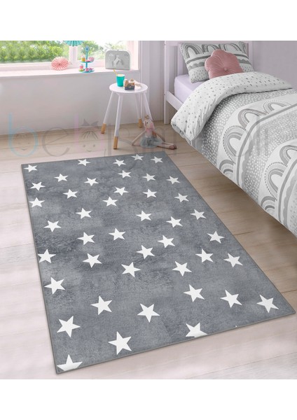 Yıldız Gri Desenli Çocuk Odası Halısı