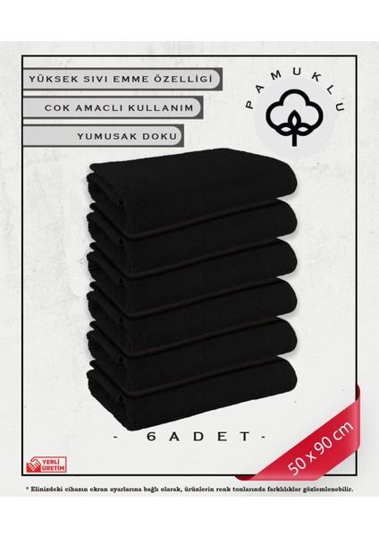 %100 Pamuk Havlu Yüz ve Fitness Havlu Seti Siyah - Hassas Ciltlere Özel 6 Adet