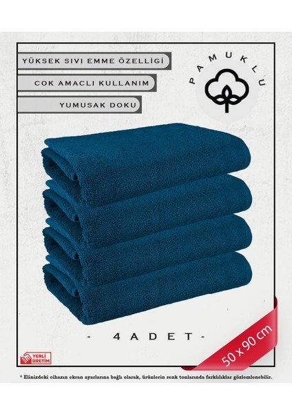 %100 Pamuk Havlu Yüz ve Fitness Havlu Seti Mavi- Hassas Ciltlere Özel 4 Adet