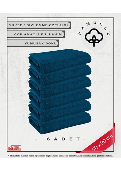 %100 Pamuk Havlu Yüz ve Fitness Havlu Seti Mavi- Hassas Ciltlere Özel 6 Adet