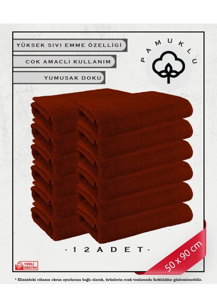 %100 Pamuk Havlu Yüz ve Fitness Havlu Seti Kırmızı - Hassas Ciltlere Özel 12 Adet