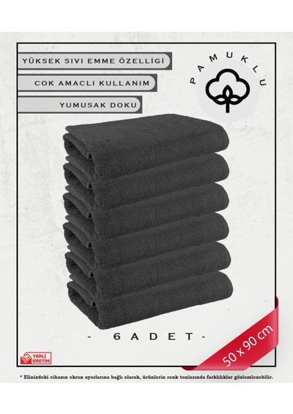 %100 Pamuk Havlu Yüz ve Fitness Havlu Seti Gri- Hassas Ciltlere Özel 6 Adet
