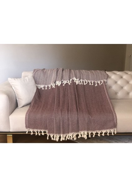 Bordo Koltuk Örtüsü Balıksırtı Desenli 180 x 210 cm Çift Yönlü