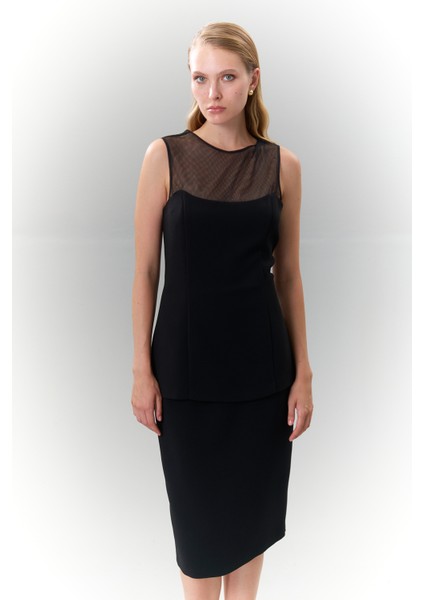 Tül Detaylı Belden Oturtmalı Bluz Siyah K2513045_001 modelleri