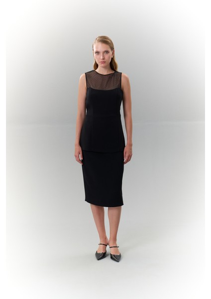 Tül Detaylı Belden Oturtmalı Bluz Siyah K2513045_001 fırsatları